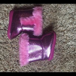 American Girl Pink Sequin Fuzzy Boots